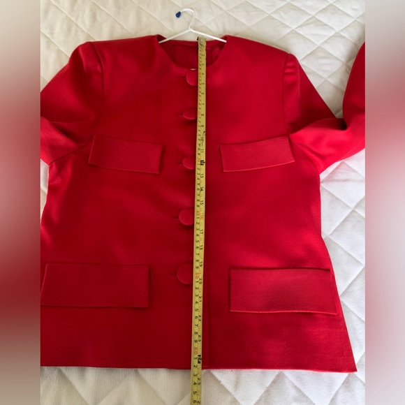 Bright red blazer jacket custom tailored collarless button-down pocket heads L - Picture 15 of 15